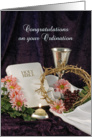 Ordination Greeting Card with White Bible-Crown of Thorns-Chalice card