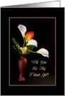 Be My Flower Girl Greeting Card-Red Vase and Calla Lilies card