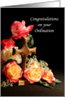 Congratulations on your Ordination Greeting Card-Wood Cross & Roses card