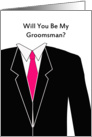 Be My Groomsman Invitation Greeting Card-Tuxedo-Pink Tie-White Shirt card