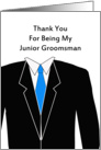 Junior Groomsman Thank You Greeting Card-Black Tuxedo-Blue Tie card