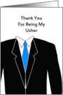 Usher Thank You Greeting Card-Black Suit-Blue Tie-Groomsman card