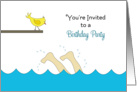 Birthday Pool Party Invitation-Swimmer-Legs in Pool-Bird-Diving Board card