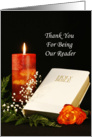 Thank You For Being Our Reader Greeting Card-With Bible, Candle & Rose card