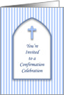 Confirmation Invitation with Blue and White Stripes and Blue Cross card