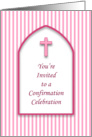 Confirmation Invitation with Pink and White Stripes and Pink Cross card