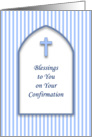 For Boy Confirmation Greeting Card with Blue Stripes and Blue Cross card