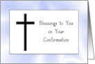 Confirmation Greeting Card with Black Cross and Blue Background card