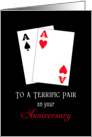 Wedding Anniversary Greeting Card-Poker Style-Terrific Pair-Two Aces card