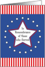 Memorial Day Greeting Card-White Star, Circle of Stars and Stripes card