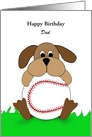 Happy Birthday Greeting Card for Dad-Dog-Baseball-Customizable Text card