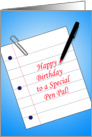 Birthday Card for Pen Pal with Note paper and Pen Design card