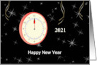 Happy New Year Greeting Card with Clock Customizable Text card