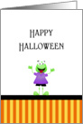 Halloween Greeting Card with Green Gremlin and Orange Stripes card