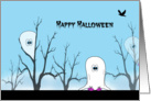 Happy Halloween Ghost, Spooky Trees and Birds Card