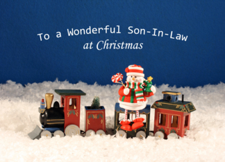 Son-In-Law Christmas Greeting Card-Snowman-Snow Scene-Wooden Train Greeting Card
