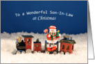 Son-In-Law Christmas Greeting Card-Snowman-Snow Scene-Wooden Train card