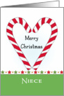 For Niece Christmas Greeting Card-Candy Cane Heart Shaped card