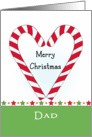 For Dad / Father Christmas Greeting Card-Candy Cane Heart Shaped card