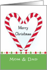For Mom & Dad Christmas Greeting Card-Candy Cane Heart Shaped card