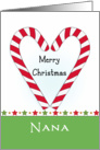 For Nana Christmas Greeting Card with Candy Cane Heart Design card