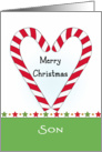 For Son Christmas Greeting Card with Candy Cane Shaped Heart card