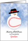 For Grandson Christmas Card Snowman Baseball Theme-Snow Scene card