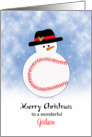 For Godson Snowman Baseball Themed Christmas Card