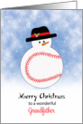 For Grandpa Christmas Card Baseball Theme-Snowman-Snow Scene card