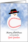 For Great Grandson Snowman Baseball Themed Christmas Card