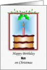 For Mom-Mother Happy Birthday on Christmas Greeting Card-Cake card