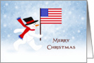Patriotic Christmas Card with Snowman-American Flag-Snow Scene card
