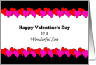 For Son Valentine’s Day Greeting Card-Pink Red Heart Border card