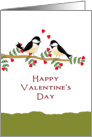 Valentine’s Day Greeting Card-Two Chickadee Birds on Branch-Hearts card