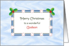 For Godson Christmas Card-Holly and Berries-Baseball Theme card