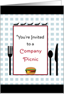 Business Company Picnic Invitation-Hamburger-Ants-Fork-Knife-Spoon card