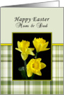 For Mom & Dad Easter Greeting Card-Green Plaid-Yellow Daffodils card