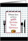 40th Birthday Party Barbeque Invitation-Hamburger-Ants-Fork-Knife card