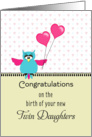 For New Twin Daughters / New Twin Girls Greeting Card-Owl & Balloons card