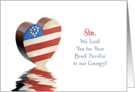 For Son Support our Troops Card - Patriotic Heart & Reflection card