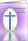 Ordination Greeting Card-Blue Cross Reflection-Purple Background card