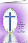 For Pastor Ordination Greeting Card-Blue Cross and Reflection card