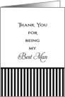 For Best Man Thank You Card, Black & White Stripes card