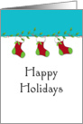 Happy Holidays Christmas Greeting Card-Christmas Stockings on Holly card