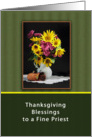 Priest Thanksgiving Card with Sunflowers, Pumpkin, Acorn, Vase card