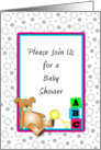 Baby Shower Invitation for Boy or Girl, Bear, Baby Blocks, Rattle card