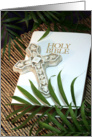 Religious Greeting Card-Note Card-White Cross, White Bible and Fern card