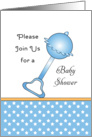 For Baby Boy Baby Shower Invitation-Blue Baby Rattle card