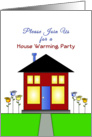 House Warming Party Invitation-Greeting Card-Brown House-Flowers card