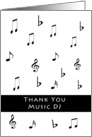 For DJ Thank You Greeting Card With Musical Notes card